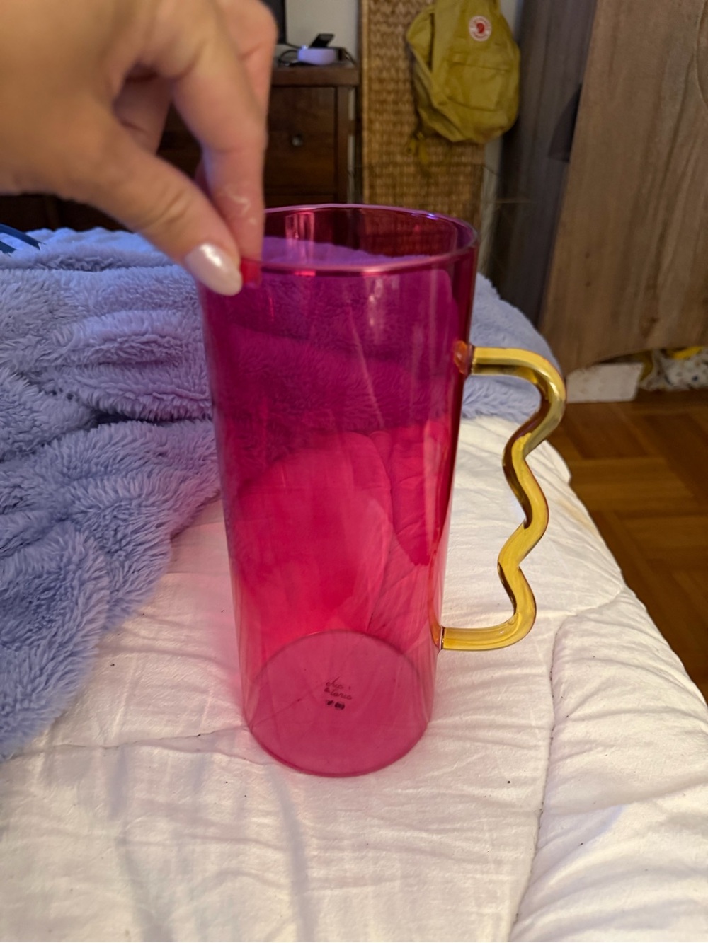 Source Unknown Hot Pink Acrylic Pitcher with Gold Wave Handle